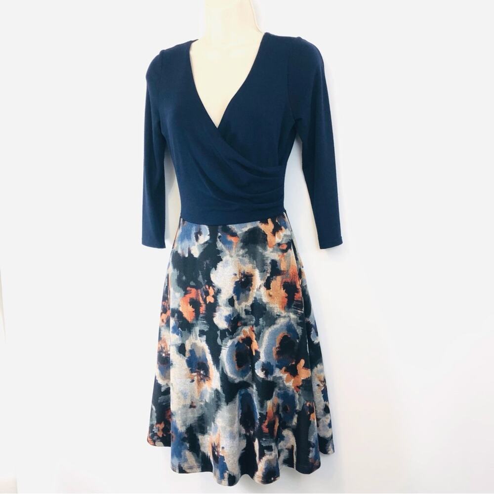 Hail3y:23 Blue Fit and Flare Wrap Top Dress - Picture 6 of 16